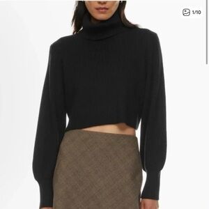 Aritzia Wilfred Black Rebecca Cropped Turtleneck Sweater Merino Wool Cotton